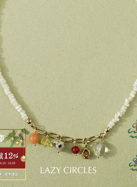 LAZY CIRCLES 白贝多吊坠项链 原创小众设计复古气质锁骨链 默叙