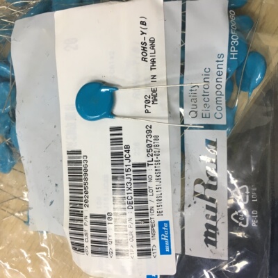 村田高压瓷片电容器6KV151J  150PF  P10MM 片径15MM