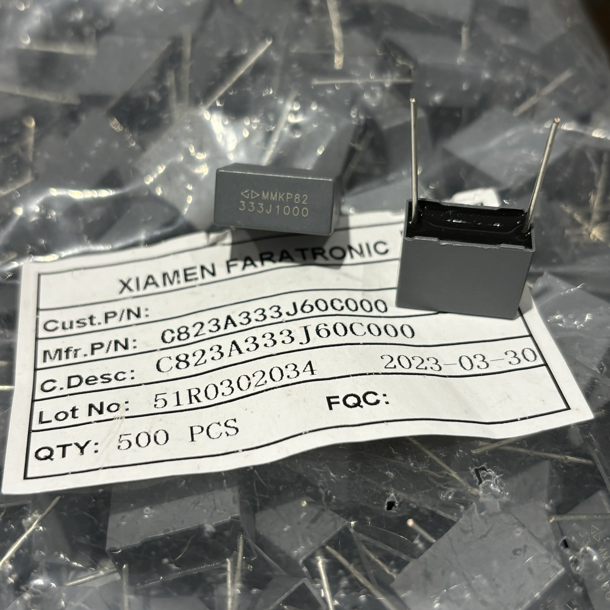 厦门法拉校正电容MMKP82 1000V333J 0.033UF P=15MM 薄膜C823A333