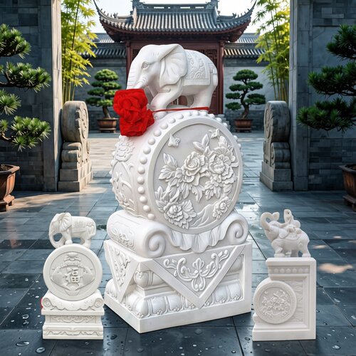 石雕汉白玉门墩抱鼓一对大象石鼓