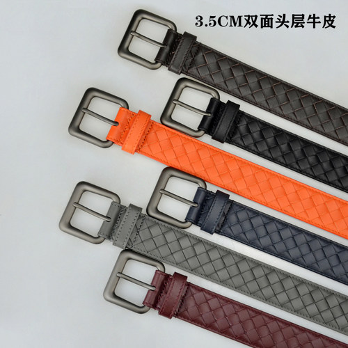头层牛皮商务真皮皮带编织男腰带