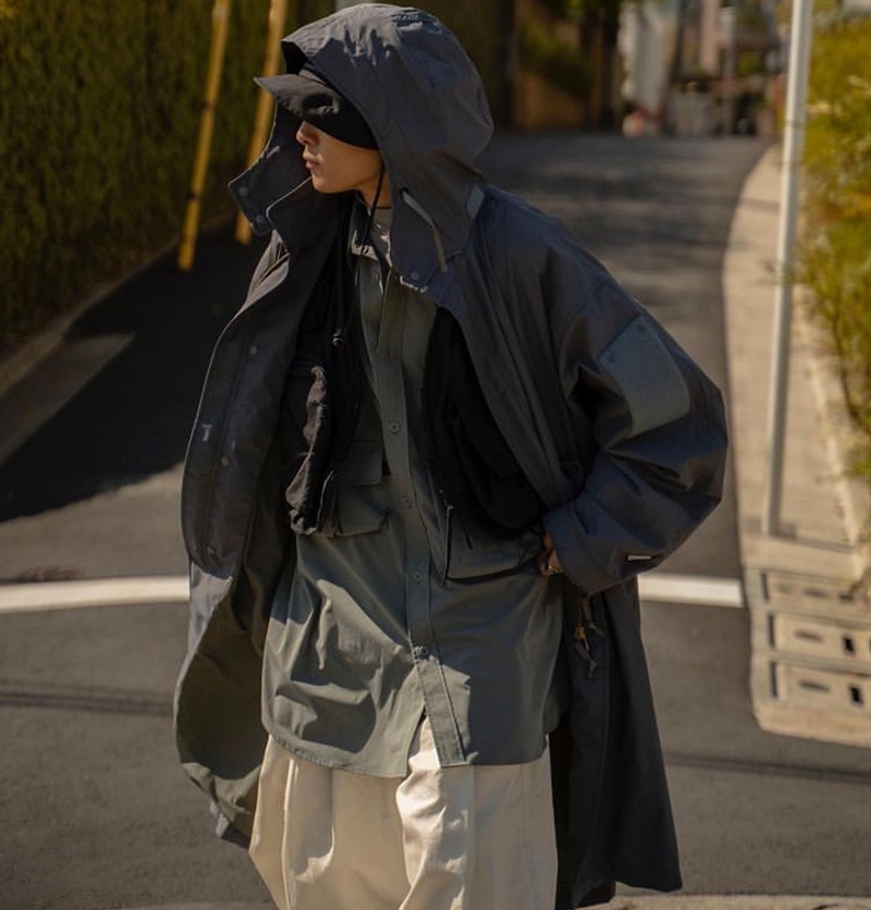 原创日系中长款风衣防风防水