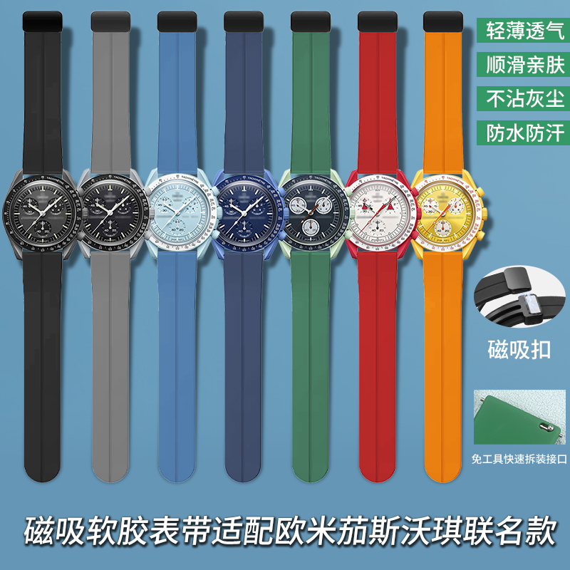 代用原装欧米茄斯沃琪联名史努比行星手表带硅胶表带橡胶柔软20mm