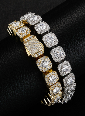 嘻哈饰品10MM冰糖网球古巴链宝塔石手饰男女个性逆爱手链迟骋同款