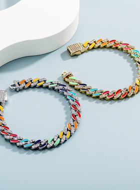 TOPGRILLZ新款彩色滴油古巴链拼接珍珠个性设计项链