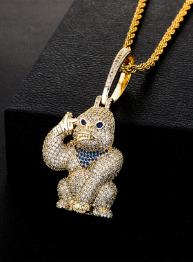 黑神话悟空国潮西游记中国风人物头像吊坠满锆石嘻哈潮项链首饰品