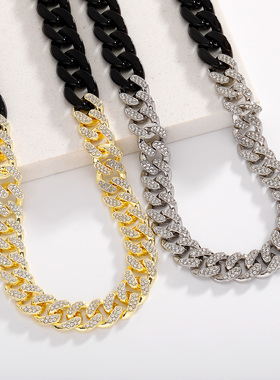 TOPGRILLZ合金嘻哈古巴链黑亚克力拼接项链男个性百搭饰品毛衣链