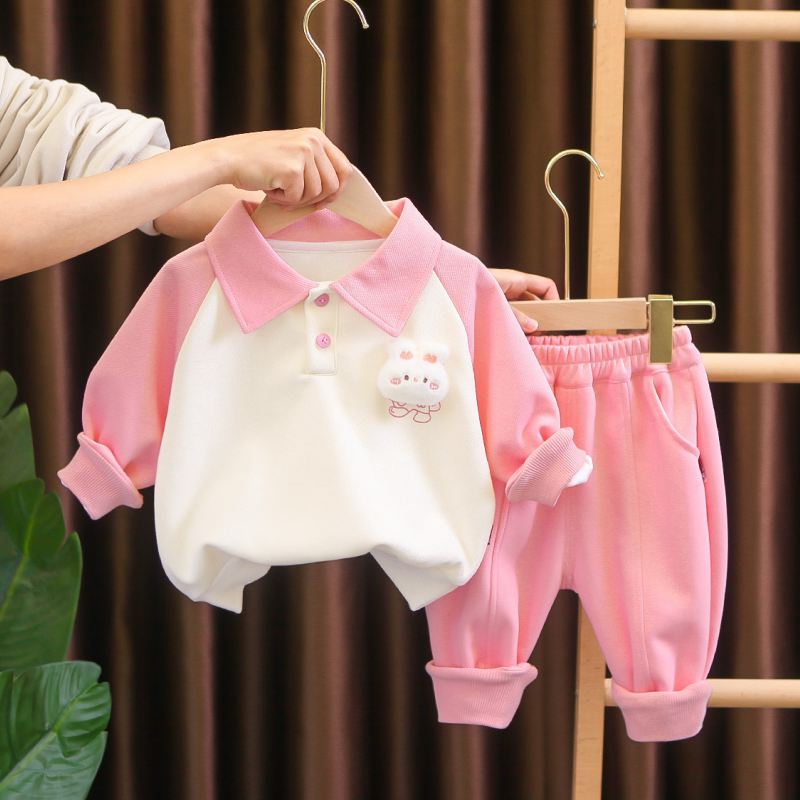 MXAG婴儿衣服春秋季纯棉时尚polo领卡通运动套装分体一岁男女宝宝