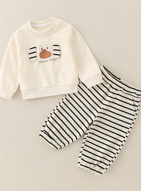 MXAG婴幼儿衣服秋季两件式套装可爱卡通宝宝纯棉长袖厚棉T裤子春