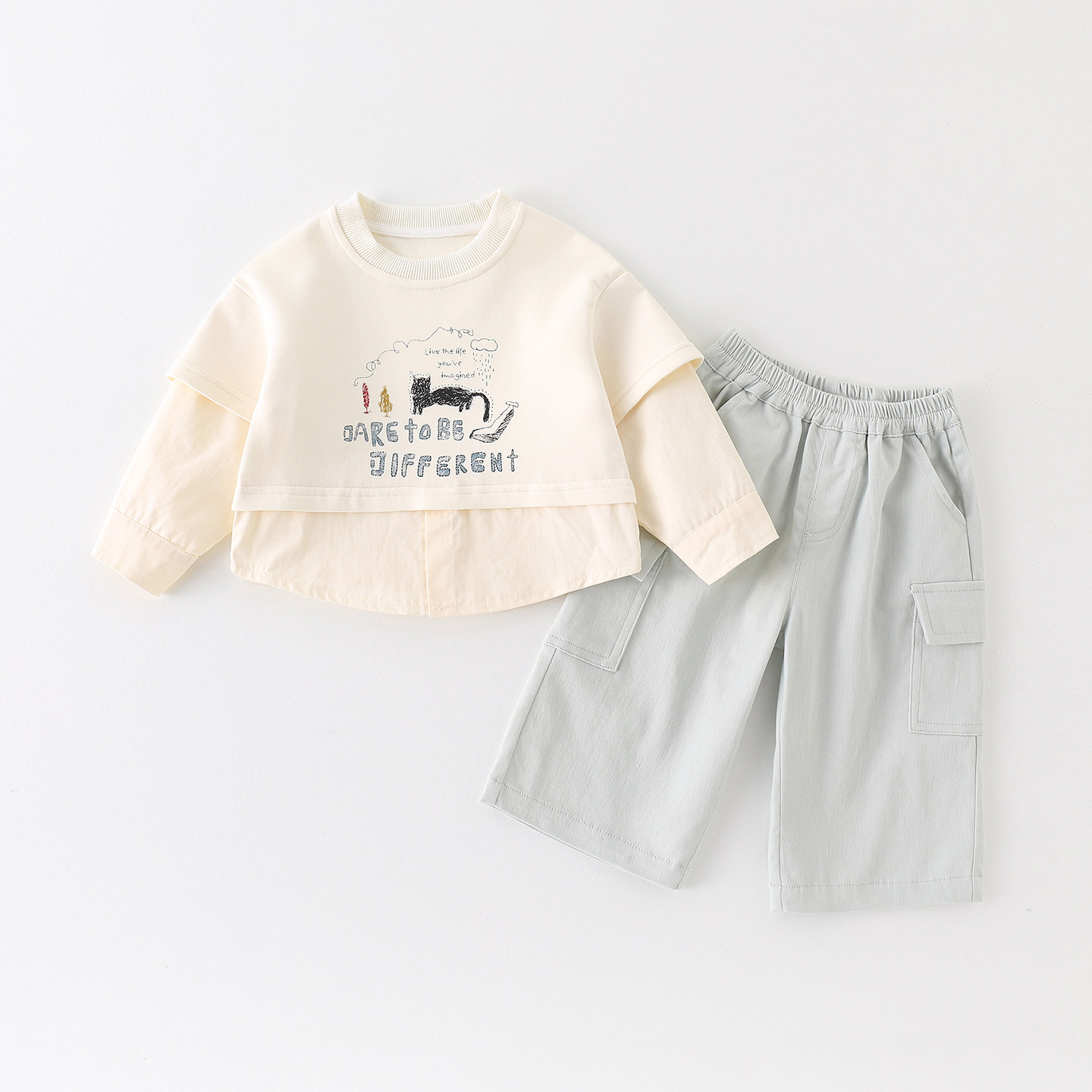 MXAG婴幼儿春秋季两件式套装2026款外出服宝宝假两件卫衣纯棉套头