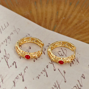 新中式金色镂空祥云纹花丝镶锆耳扣国风精致新年喜庆时尚潮流耳饰