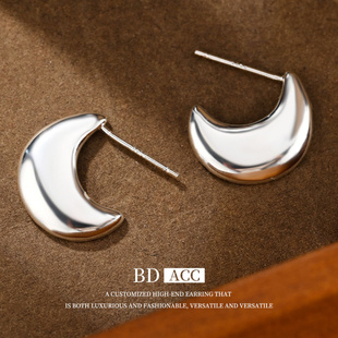 925银针欧美复古水滴月牙耳饰轻奢小众设计简约通勤百搭耳钉配饰