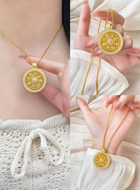 金包银八宝罗盘吊坠女编织绳轻奢小众项链毛衣配饰