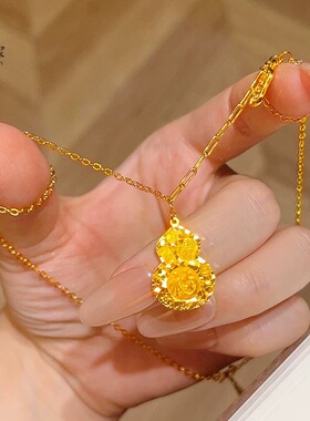 金包银碎碎冰葫芦项链女小众高级感古法爆闪金色福禄锁骨链