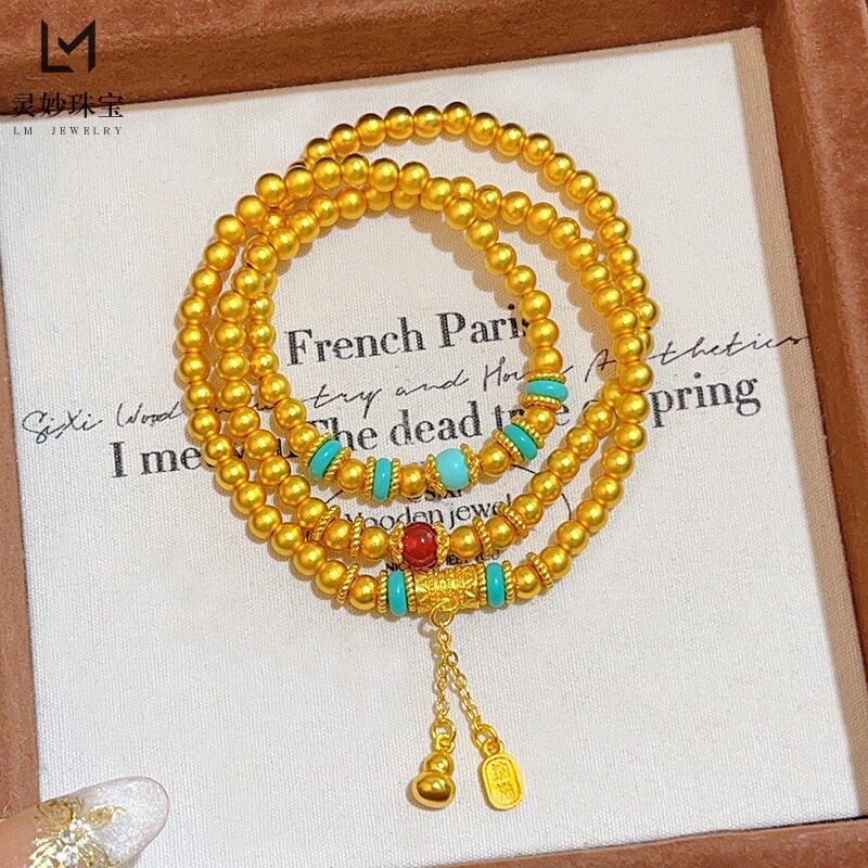 金包银古法葫芦聚宝三圈手链绿松石流苏珠珠叠戴项链送女友