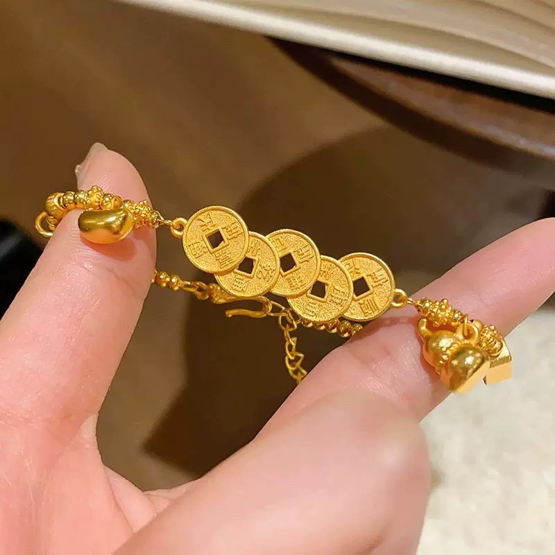 金色精致致小葫芦五帝钱日进斗金盘缠手链女新中式五钱币手链