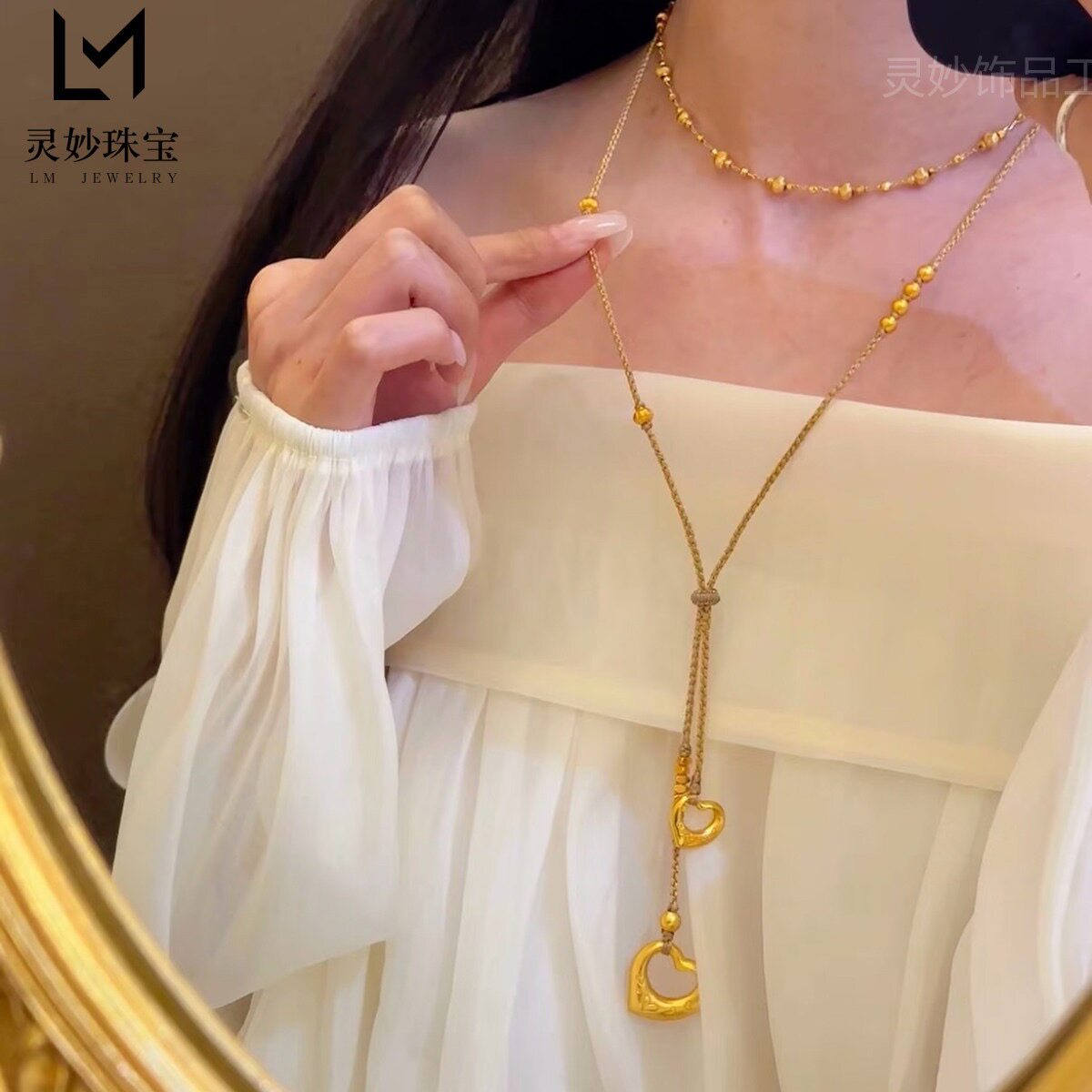 金包银项链女网红心心相印爱心扣长款项链森系锁骨链简约饰品学生