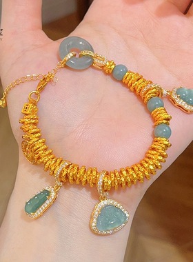 金包银新中式古法扎基拉姆天然翡翠葫芦平安扣盘缠手链国风女