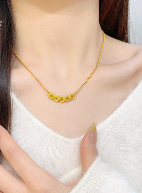 金包银龙鳞碎冰冰五帝钱项链锁骨链百搭送女友