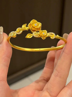 金包银玫瑰花园玫瑰手镯女小众百搭气质复古宫廷风镶钻手饰