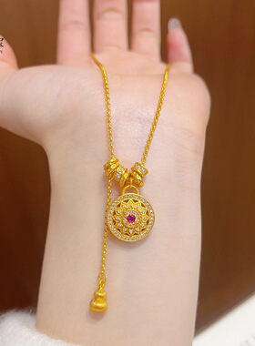 金色饰品点钻可旋转百转呈祥吊坠点钻时来运转项链女新中式国潮风