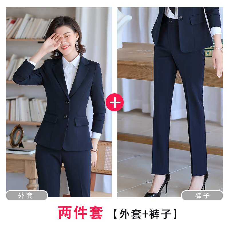 正品加绒西装套装女士秋冬季正装职业装工作服棉加厚蓝色西服外套