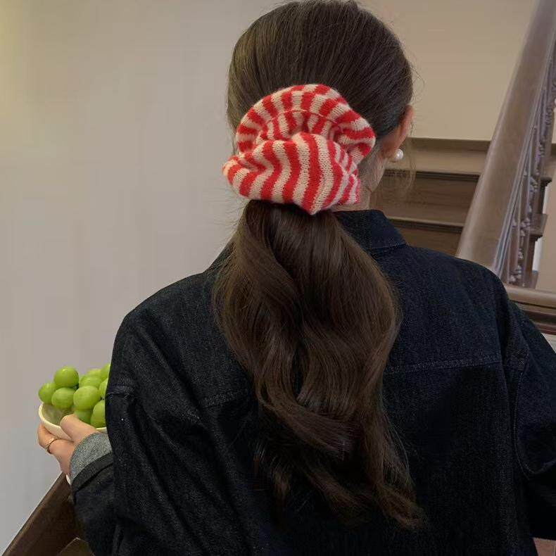 Jen |  秋冬毛线条纹发圈 高级感皮筋新款百搭少女发饰 韩版头饰