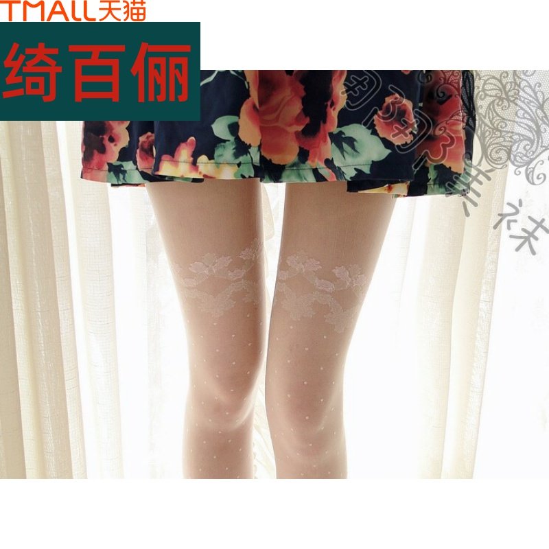 玫瑰新品日系可爱袜裤丝袜女裤袜袜子美腿提花打底薄连白色碎花