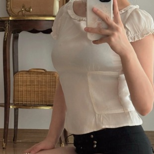 Adorn 原创缪风千金感定制独家面料抽纯欲小众风精致奶白色短袖