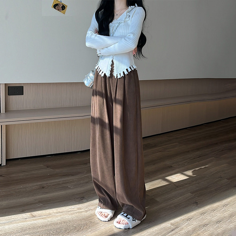 秋冬新款高腰显瘦棉绒直筒女裤