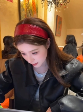 红色发箍真的超级出片精致高级酒红安可拉红精致复古气质发饰皮质