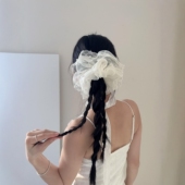 韩系慵懒麻花辫 戴上发圈温柔气质 大肠珍珠发饰芭蕾风蕾丝双层