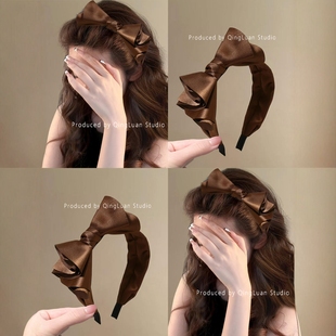 秋日可可高级感纯色缎面蝴蝶结大发箍法式百搭气质宽边显脸小轻奢