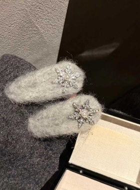 秋冬灰色系雪花发饰高级感侧边夹毛绒发夹轻奢风韩系夹子2025新款