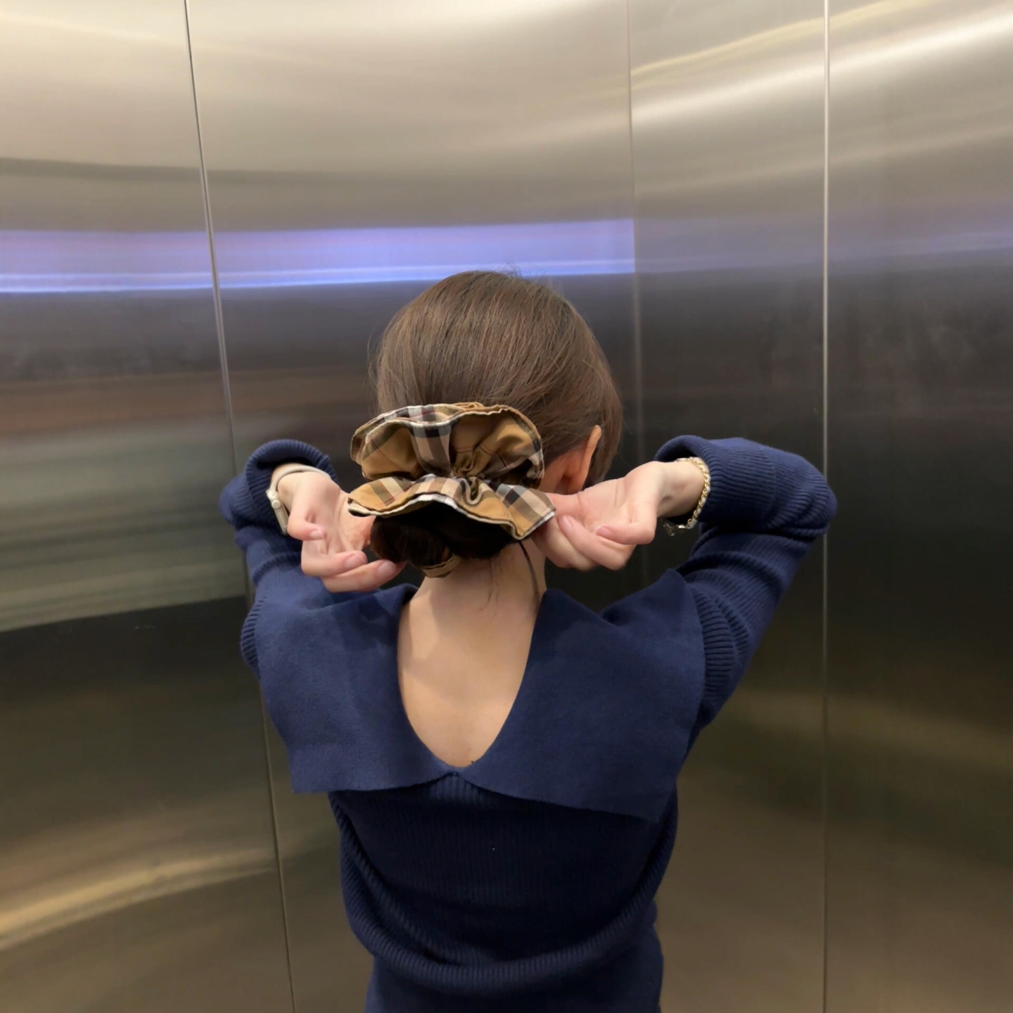 巴家新款复古英伦风格子纹头绳秋冬经典百搭高级质感韩系大肠发圈