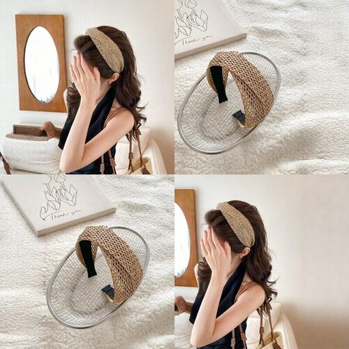 草编发箍真的超有氛围感~法式度假风草编镂空宽边显脸小发箍头饰~