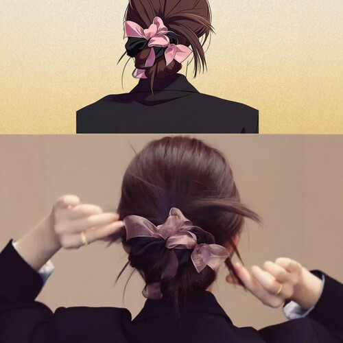 韩系欧根纱蝴蝶结发圈女高级感扎发绳气质百搭氛围感头饰2026新款