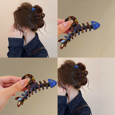 蓝咖复古鱼骨鲨鱼夹高级质感抓夹