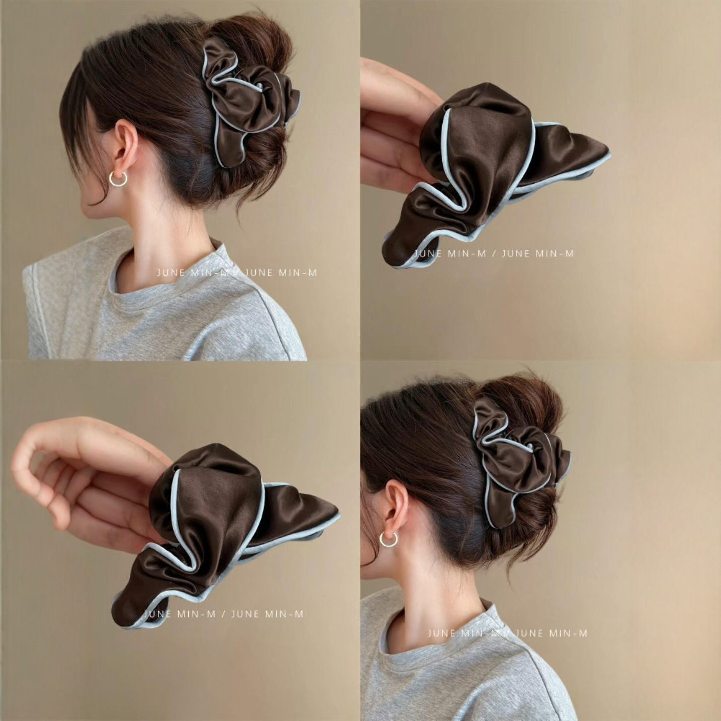 咖色蓝边气质款褶皱包边撞色抓夹高级感轻奢发夹法式小众发圈发饰