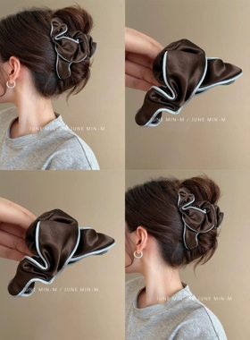 咖色蓝边气质款褶皱包边撞色抓夹高级感轻奢发夹法式小众发圈发饰