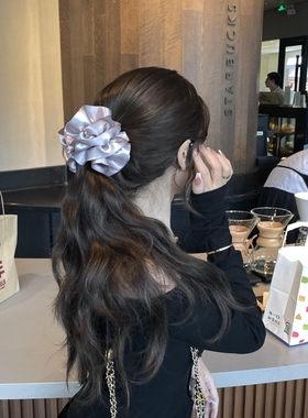 金球香蕉夹！韩系温柔香蕉夹紫色缎面抓夹气质发饰高级感2025新款