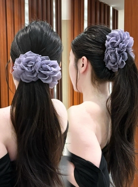 韩系东大门梦玲同款香蕉夹超仙花朵大号一字夹法式高级感气质发夹