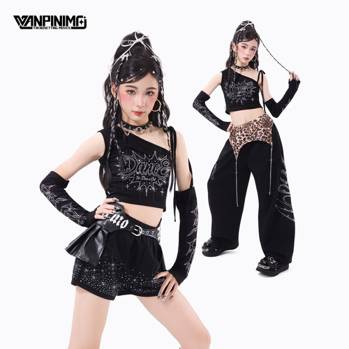 顽皮尼莫女童爵士舞闪钻演出服