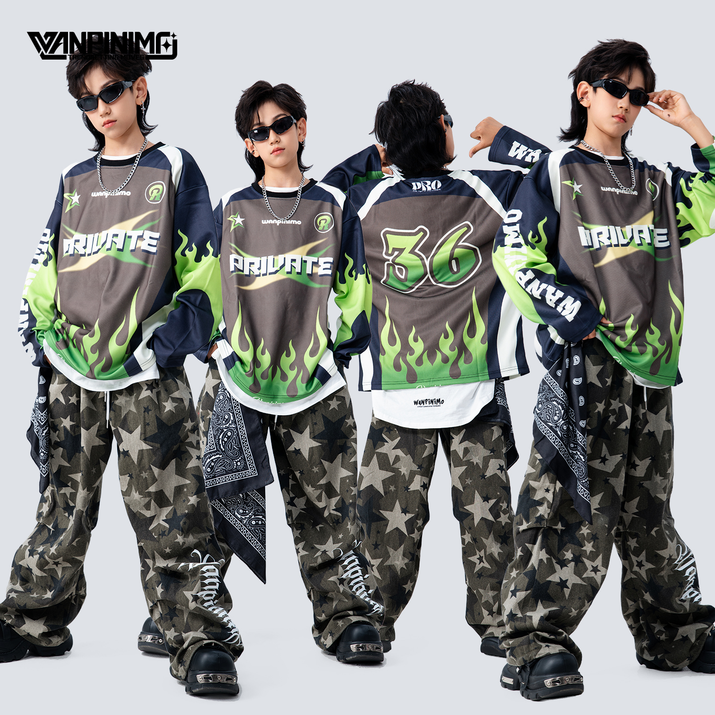 顽皮尼莫童装嘻哈街舞儿童潮服男童宽松炸街少儿hiphop演出服潮牌