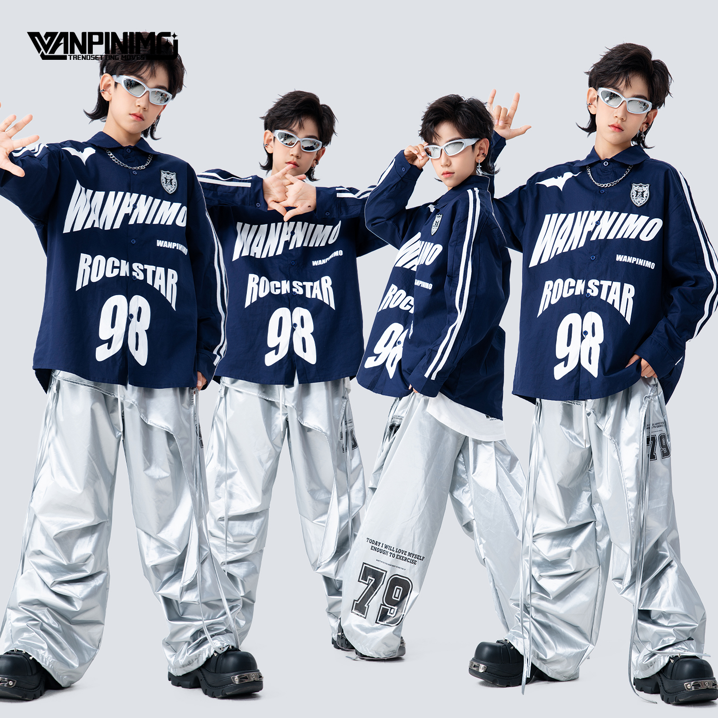 顽皮尼莫童装街舞儿童潮服秋冬男童炸街衬衣套装嘻哈hiphop演出服