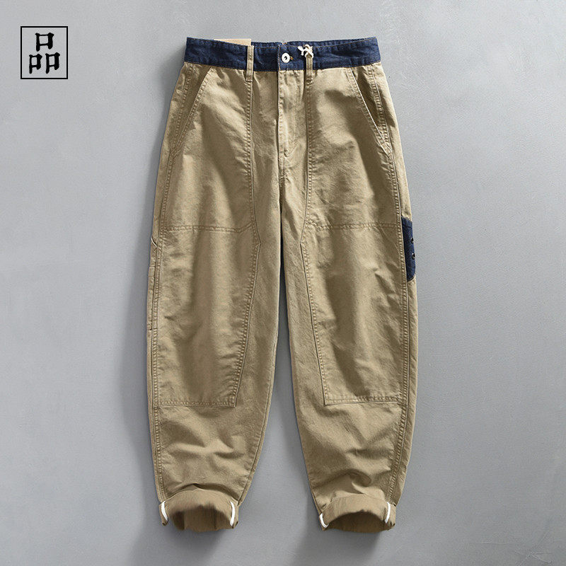 牛仔拼接！潮流穿搭！春秋季美式复古拼接工装裤男宽松直筒休闲裤,男装,休闲裤,淘宝优惠券,粉丝福利购,淘宝优惠卷