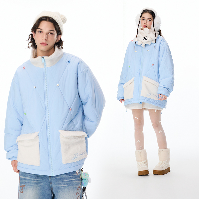 LAMLICKA蓝色小狗围巾棉服外套