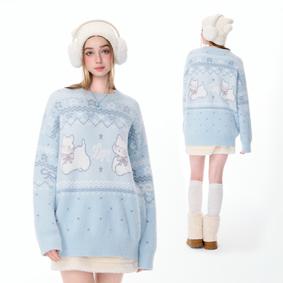 LAMLICKA蓝色费尔岛套头圆领毛衣