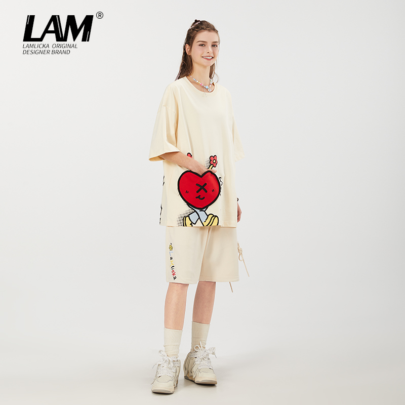 LAMLICKA爱心口袋短袖T恤套装女