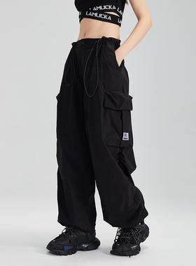 LAMLICKA LAM美式高街多口袋机能工装卫裤女潮国潮宽松两穿长裤子